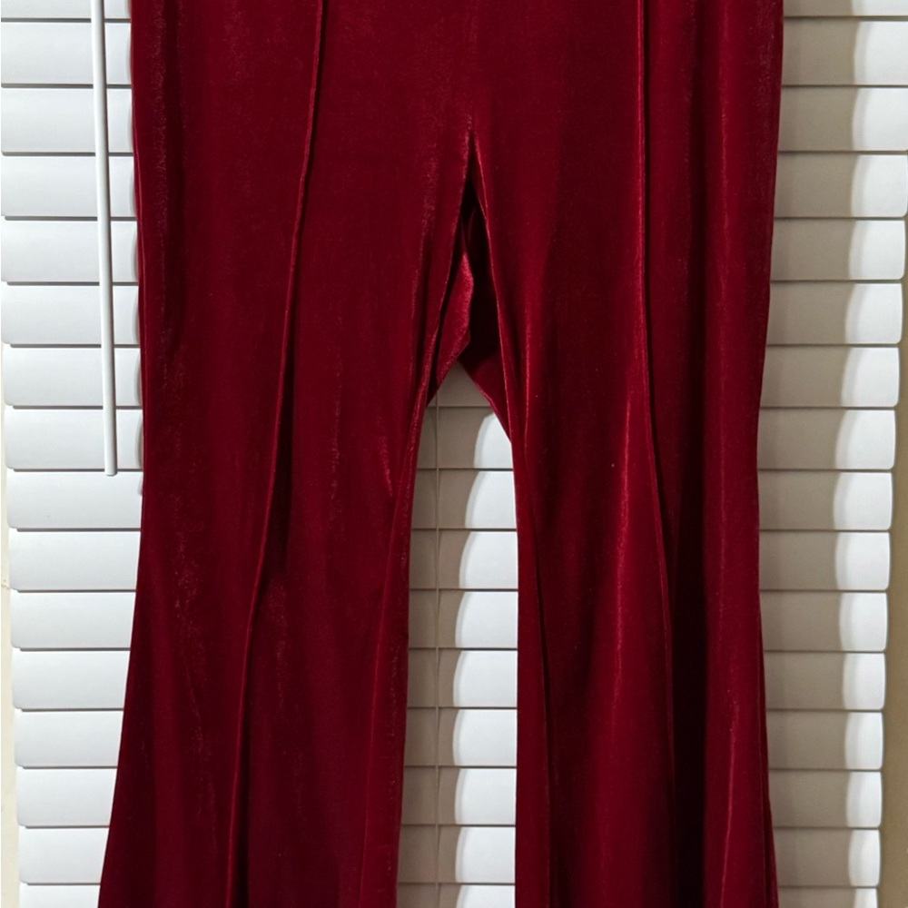 Elegant Women's Red Velvet Wide Leg Pants